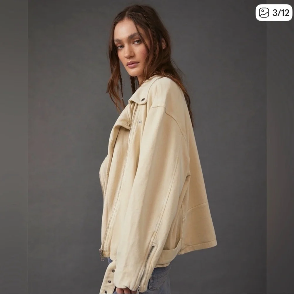 FREE PEOPLE *NWT*  Rebel Knit Soft Moto Jacket in Vanilla Crème Women’s Size XL - Picture 3 of 6